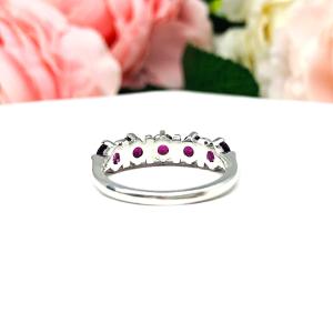 Natural Garnet Five Stone Ring January Birthstone Sterling Silver 4mm Round Wine Color SIZE 7 FINAL SALE