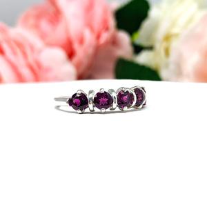 Natural Garnet Five Stone Ring January Birthstone Sterling Silver 4mm Round Wine Color SIZE 7 FINAL SALE