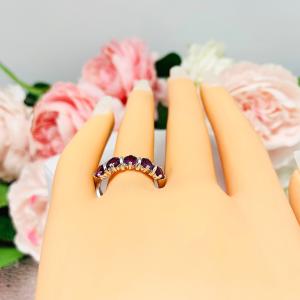 Natural Garnet Five Stone Ring January Birthstone Sterling Silver 4mm Round Wine Color SIZE 7 FINAL SALE