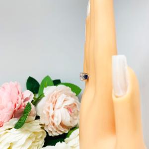 Round CZ Lab Blue Sapphire Pear 3 Stone Engagement Ring