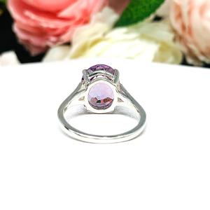 Lavender Amethyst Oval Sterling Silver Ring - Genuine 12x10mm (4.5 cts) rose de france amethyst