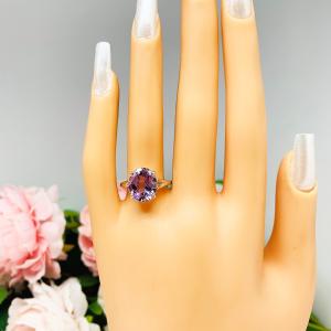 Lavender Amethyst Oval Sterling Silver Ring - Genuine 12x10mm (4.5 cts) rose de france amethyst