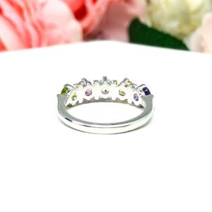 Spring Colors Ring 4mm Round Natural Gemstone Five Stone Size 7
