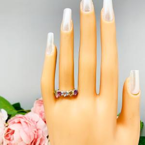 Spring Colors Ring 4mm Round Natural Gemstone Five Stone Size 7