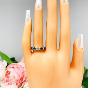 Christmas Star 4mm Lab Ruby Lab Emerald CZ Ring