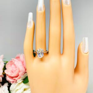 Elongated Oval Near Colorless CZ Engagement Ring 12x8mm 3.5 Carats Split Prong