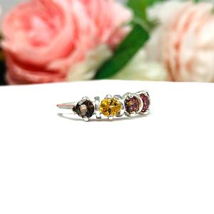 Autumn Colors Ring Five Stone 4mm Round Natural Gemstone