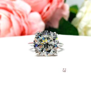 Round 13mm CZ Engagement Wedding Ring Set Knife Edge Matching Band Near Colorless CZ Size 8