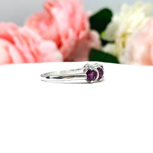 Natural Garnet Five Stone Ring January Birthstone Sterling Silver 4mm Round Wine Color SIZE 7 FINAL SALE