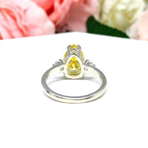 Canary Pear CZ Round Accents Engagement Ring