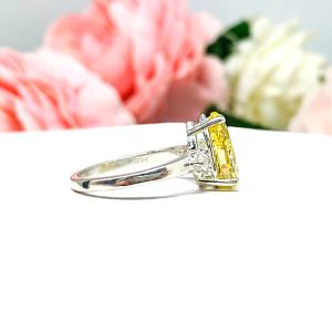 Canary Pear CZ Round Accents Engagement Ring