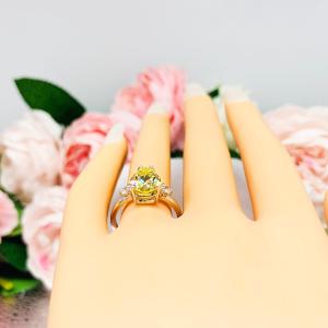 Canary Pear CZ Round Accents Engagement Ring