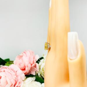 Canary Pear CZ Round Accents Engagement Ring