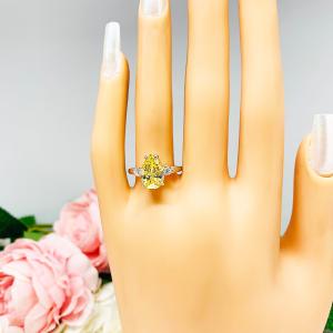 Canary Pear CZ Round Accents Engagement Ring
