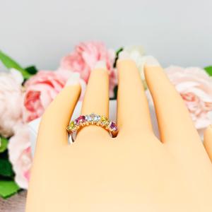 Spring Colors Ring 4mm Round Natural Gemstone Five Stone Size 7