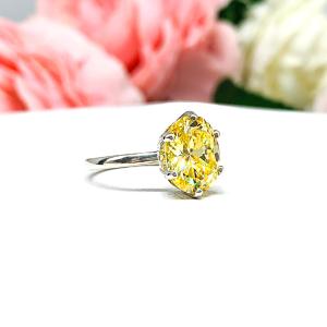 Canary Yellow Oval CZ Engagement Ring 6 Prong