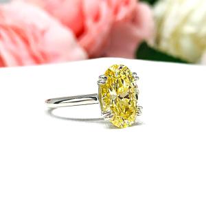 Canary Yellow Oval CZ Engagement Ring 12x8mm 3.5 Carats Split Prong
