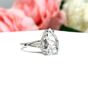 White Topaz Pear Sterling Silver Ring 12x8mm Size 7 CLEARANCE