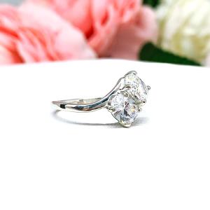 Oval CZ 2 Stone Engagement Ring Toi Et Moi You and Me