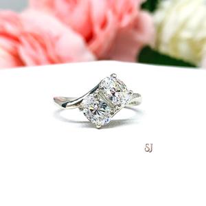 Oval CZ 2 Stone Engagement Ring Toi Et Moi You and Me