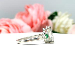 Pear Near Colorless Cubic Zirconia Lab Emerald Accents Engagement Ring