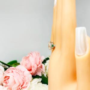 Pear Near Colorless Cubic Zirconia Lab Emerald Accents Engagement Ring