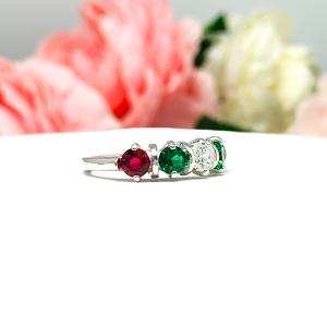 Christmas Star 4mm Lab Ruby Lab Emerald CZ Ring