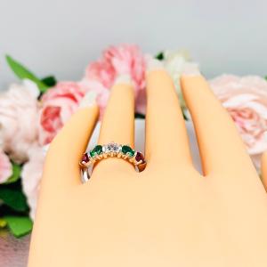 Christmas Star 4mm Lab Ruby Lab Emerald CZ Ring