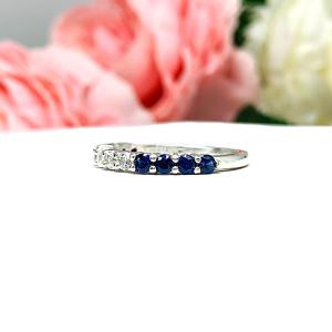 Lab Sapphire and Ruby 2.5mm Round Fourth of July Band or Stacking Ring