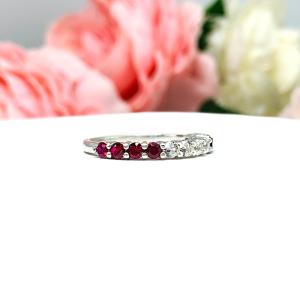 Lab Sapphire and Ruby 2.5mm Round Fourth of July Band or Stacking Ring