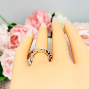 Lab Sapphire and Ruby 2.5mm Round Fourth of July Band or Stacking Ring
