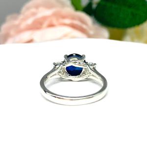 Lab Blue Sapphire 8mm Round CZ Ring Sterling Silver