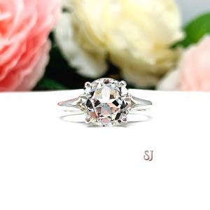 9mm Natural Round White Topaz Split Shank Ring SIZE 7 FINAL SALE