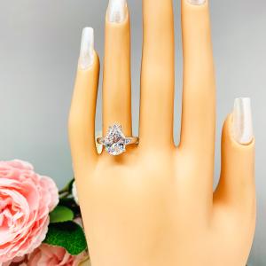 Pear CZ Engagement Round Accents Engagement Ring