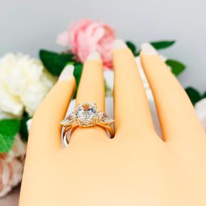 Oval Pear Near Colorless Cubic Zirconia Three Stone Engagement Ring