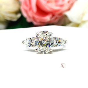 Oval Pear Near Colorless Cubic Zirconia Three Stone Engagement Ring