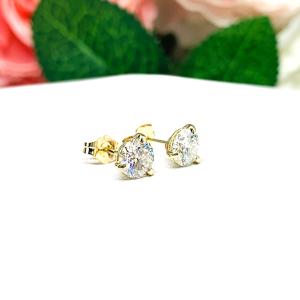 Moissanite Martini 14k Yellow Gold Stud Earrings - Authentic round moissanite - Solid gold settings - FREE 3RD DAY UPS