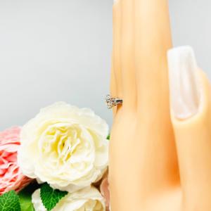Round CZ 6 Prong Sterling Silver Engagement Ring Near Colorless CZ Weave Design Setting