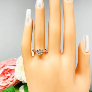 Round CZ 6 Prong Sterling Silver Engagement Ring Near Colorless CZ Weave Design Setting