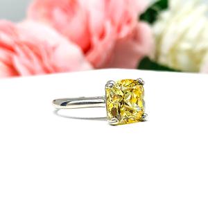 Canary Yellow Cushion CZ Split Prong Engagement Ring