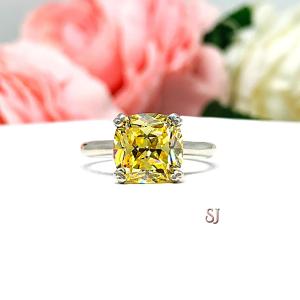 Canary Yellow Cushion CZ Split Prong Engagement Ring