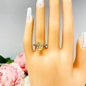 Canary Yellow Oval CZ Engagement Ring 12x8mm 3.5 Carats Split Prong