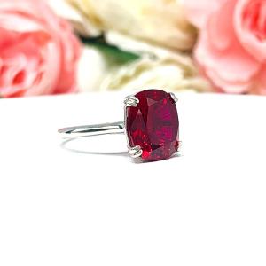 Lab Created Ruby Elongated Cushion Sterling Silver Ring
