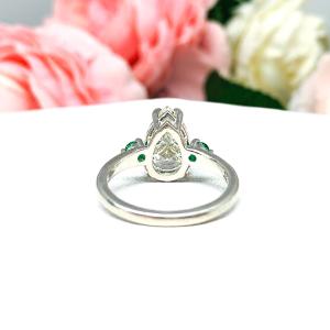 Pear Near Colorless Cubic Zirconia Lab Emerald Accents Engagement Ring