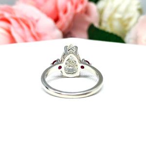 Pear Near Colorless Cubic Zirconia Lab Ruby Accents Engagement Ring