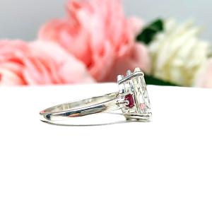 Pear Near Colorless Cubic Zirconia Lab Ruby Accents Engagement Ring