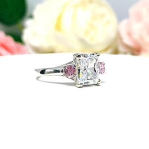 Radiant Cubic Zirconia Padparadscha Sapphire Accents Engagement Ring