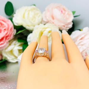 Radiant Cubic Zirconia Padparadscha Sapphire Accents Engagement Ring
