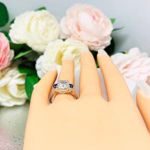 Radiant Cubic Zirconia Blue Sapphire Accents Engagement Ring