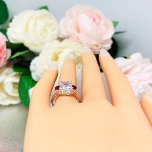Radiant Cubic Zirconia Ruby Accents Engagement Ring